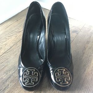 Black Patent Tory Burch Wedges